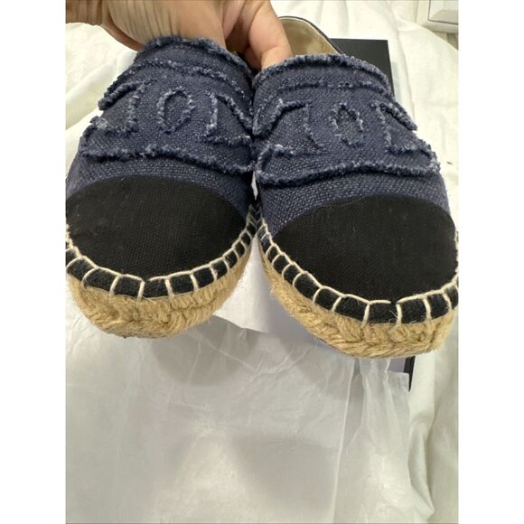 CHANEL logo denim espadrilles Size 39 Blue Black W/box - Picture 5 of 14